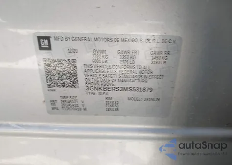 2021 Chevrolet Blazer Fwd Rs из США, поврежденный, VIN 3GNKBERS3MS531879